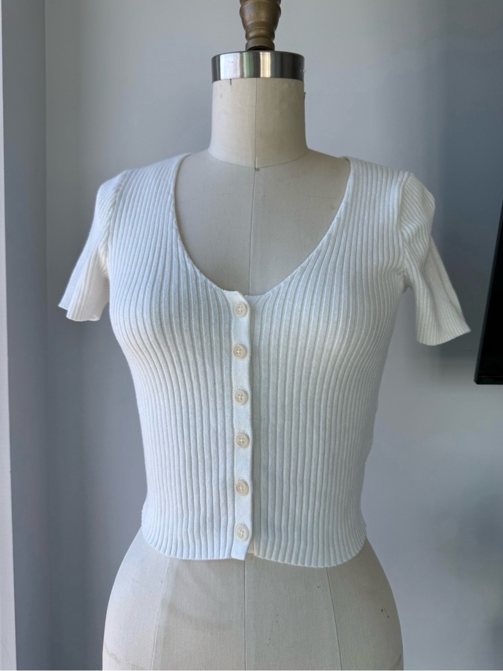 Brandy Melville Ribbed Button-Up Crop Top